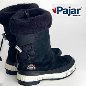 Pajar Canada Barb Waterproof Leather Suede Faux Fur Black Winter Boot Size 10